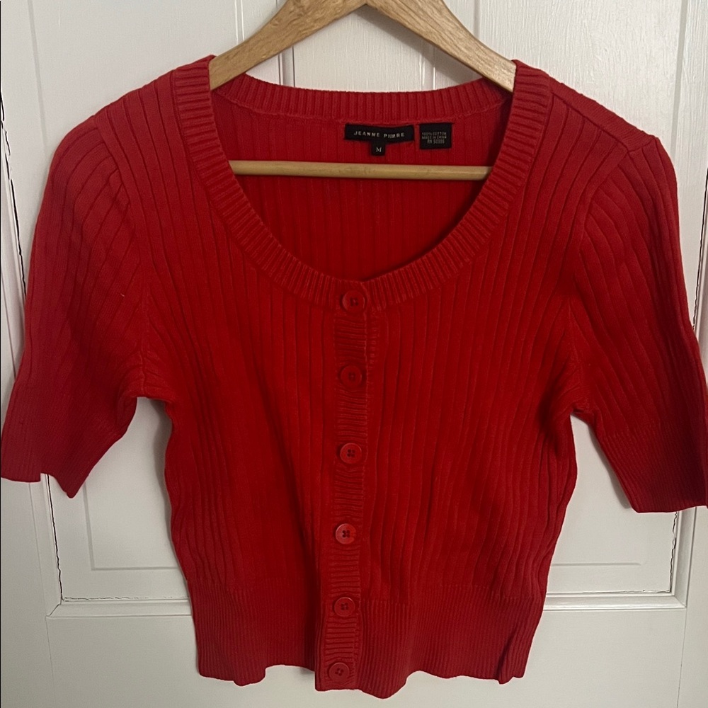 JEANNE PIERRE Red Ribbed Button-Down Women's Shirt